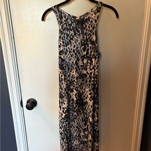 Beulah Navy and White Animal Print Midi Dress